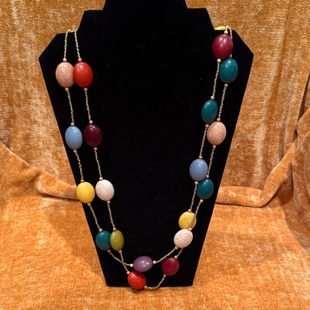 Colorful Boho Seed Bead and Stone Necklace